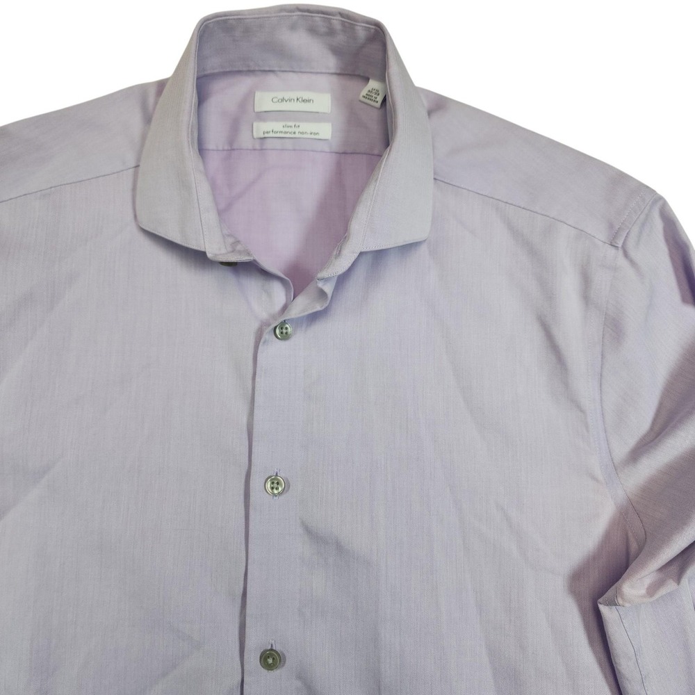 Calvin Klein Dress Shirt Mens 15.5 32/33 Purple Herringbone Slim Fit Non Iron